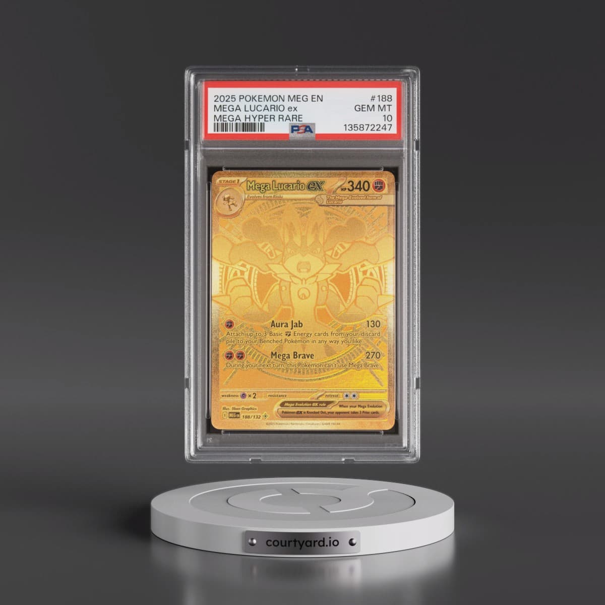 2025 Pokémon Meg EN-Mega Evolution #188 Mega Lucario EX - Holo Mega Hyper Rare (PSA 10 GEM MINT)