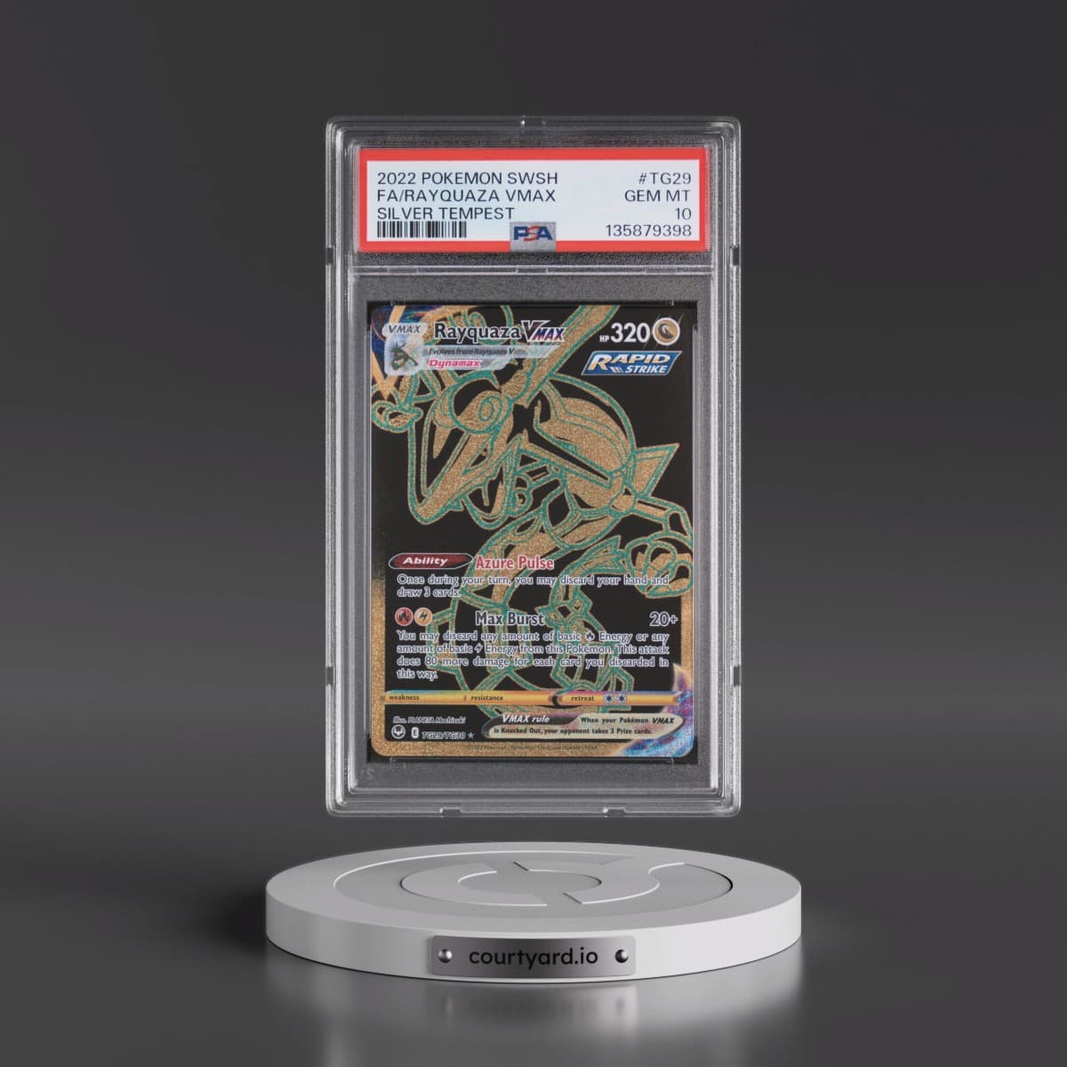 2022 Pokémon Sword & Shield Silver Tempest #TG29 Rayquaza Vmax - Full Art (PSA 10 GEM MINT)