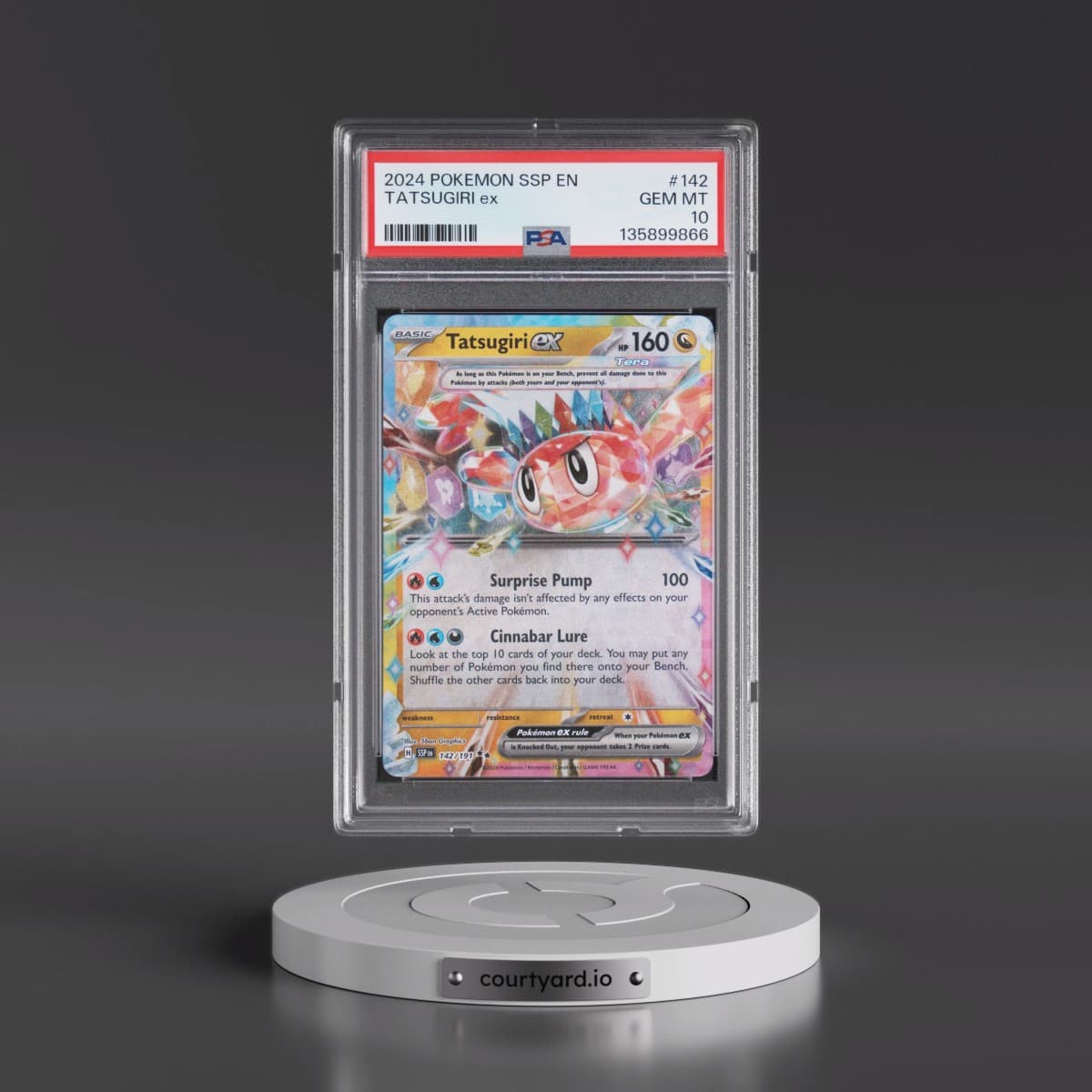 2024 Pokémon Ssp EN-Surging Sparks #142 Tatsugiri EX - Holo (PSA 10 GEM MINT)