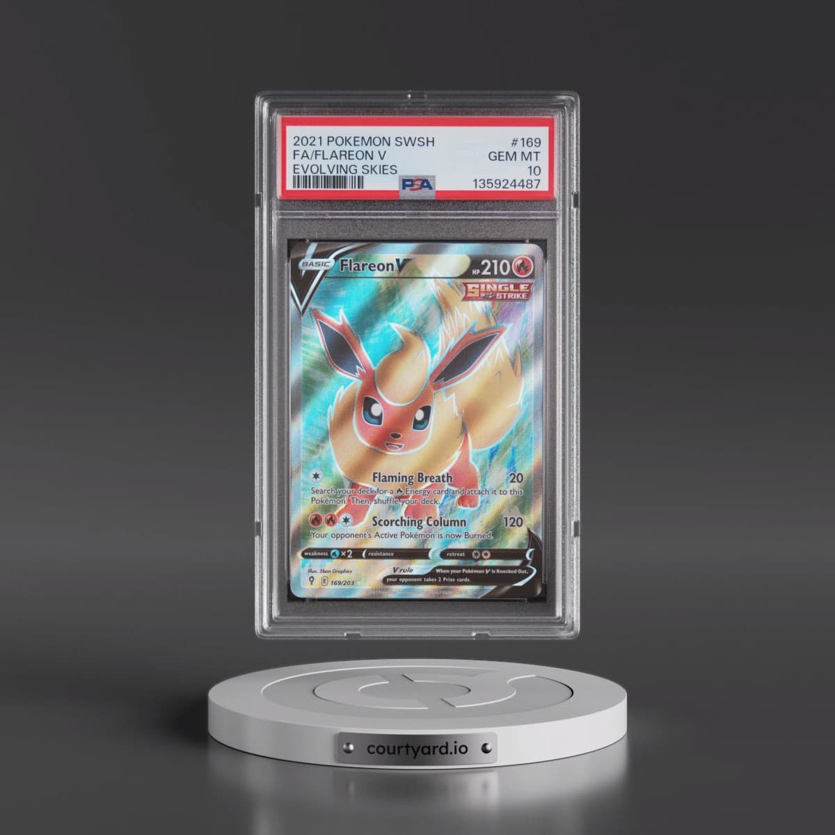 2021 Pokémon Sword & Shield Evolving Skies #169 Flareon V - Holo Full Art (PSA 10 GEM MINT)