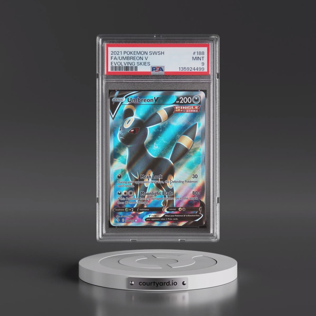 2021 Pokémon Sword & Shield Evolving Skies #188 Umbreon V - Holo Full Art (PSA 9 MINT)