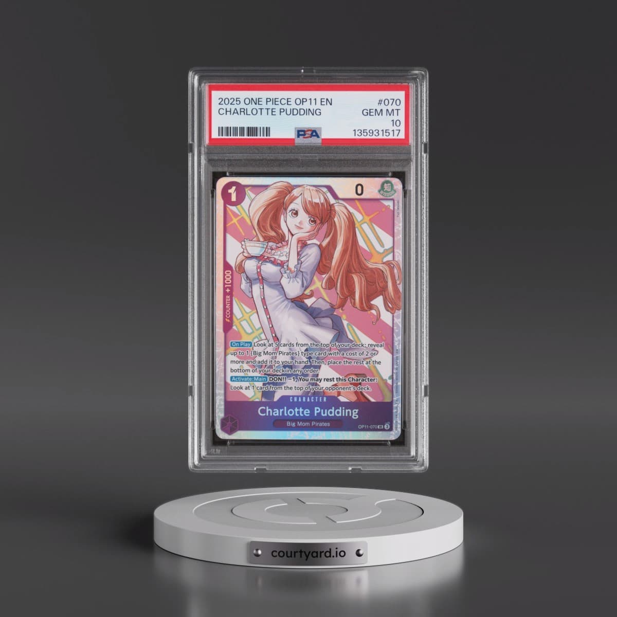2025 One Piece OP11-A Fist of Divine Speed #070 Charlotte Pudding (PSA 10 GEM MINT)