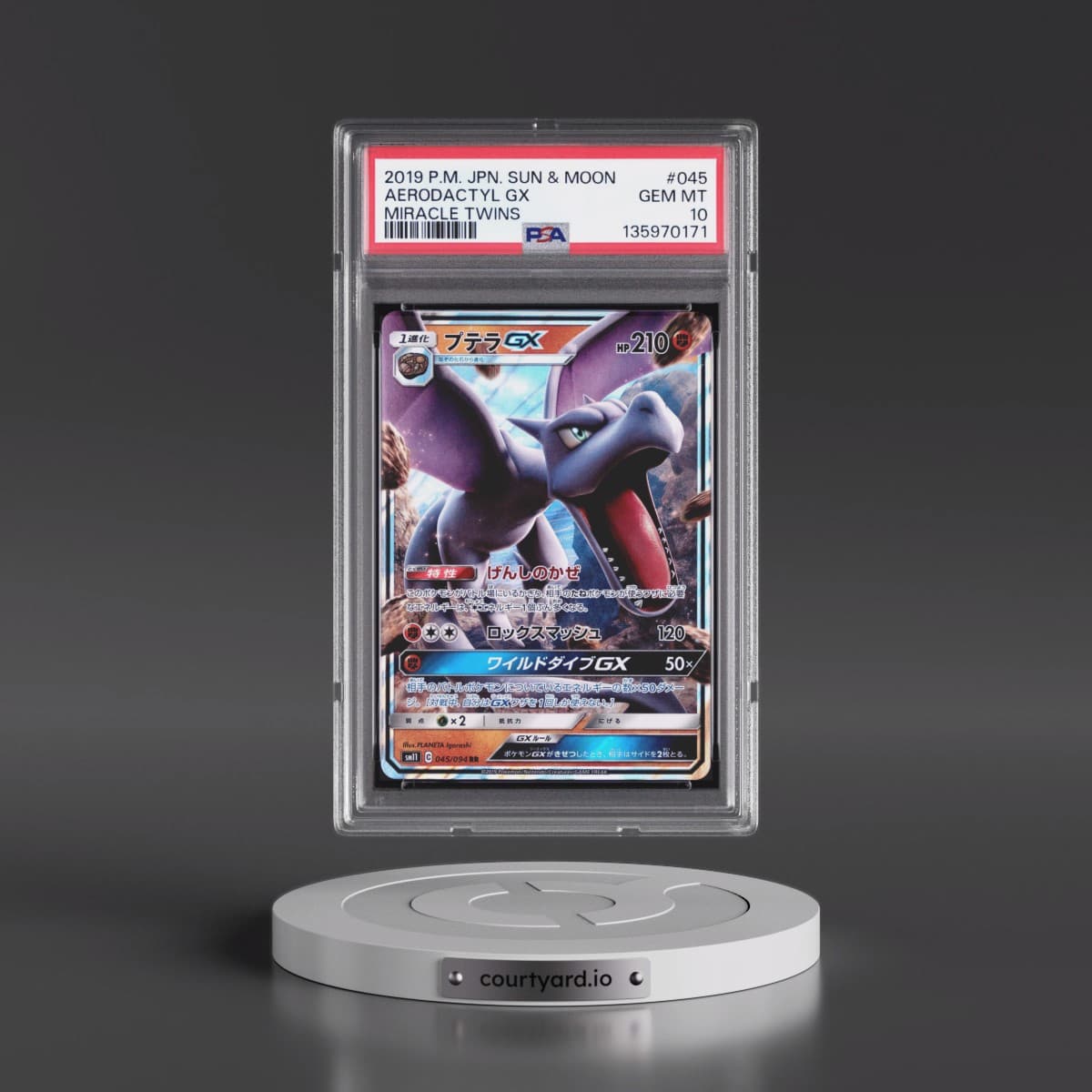 2019 Pokémon Sun & Moon Miracle Twins #045 Aerodactyl GX - Holo (PSA 10 GEM MINT)