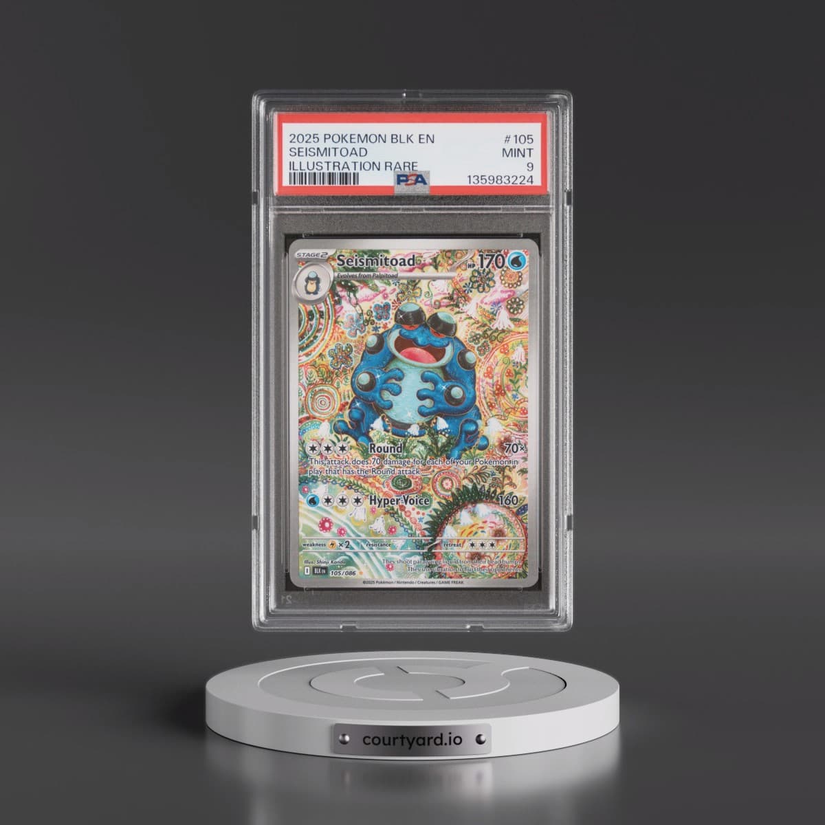 2025 Pokémon Blk EN-Black Bolt #105 Seismitoad - Illustration Rare (PSA 9 MINT)