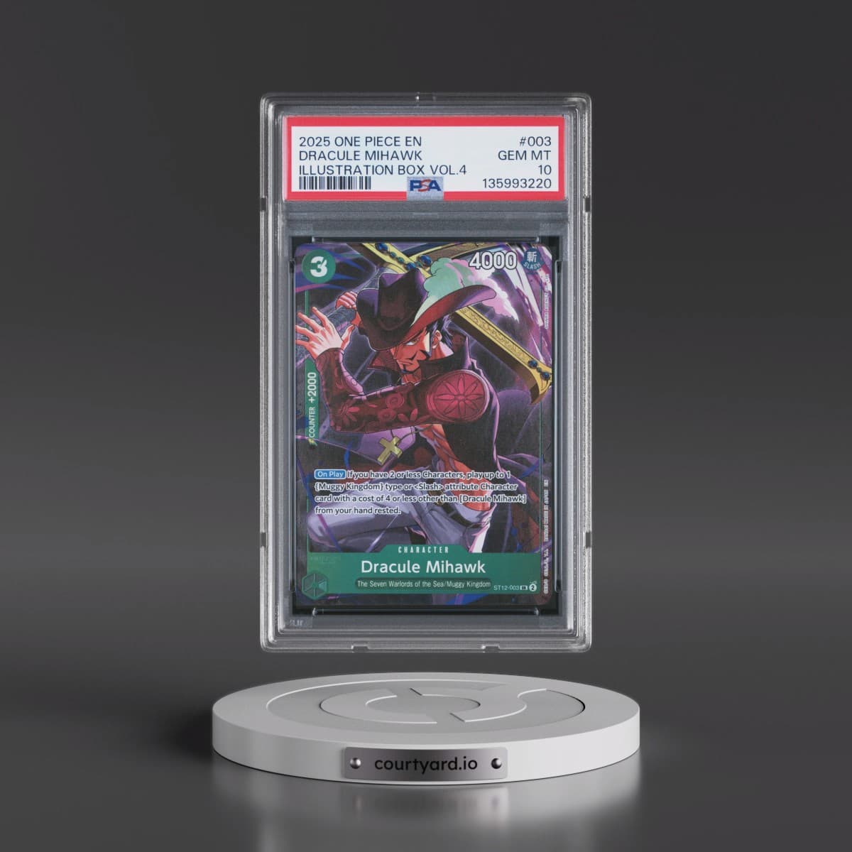 2025 One Piece Promos #003 Dracule Mihawk - Illustration Box Vol.4 (PSA 10 GEM MINT)