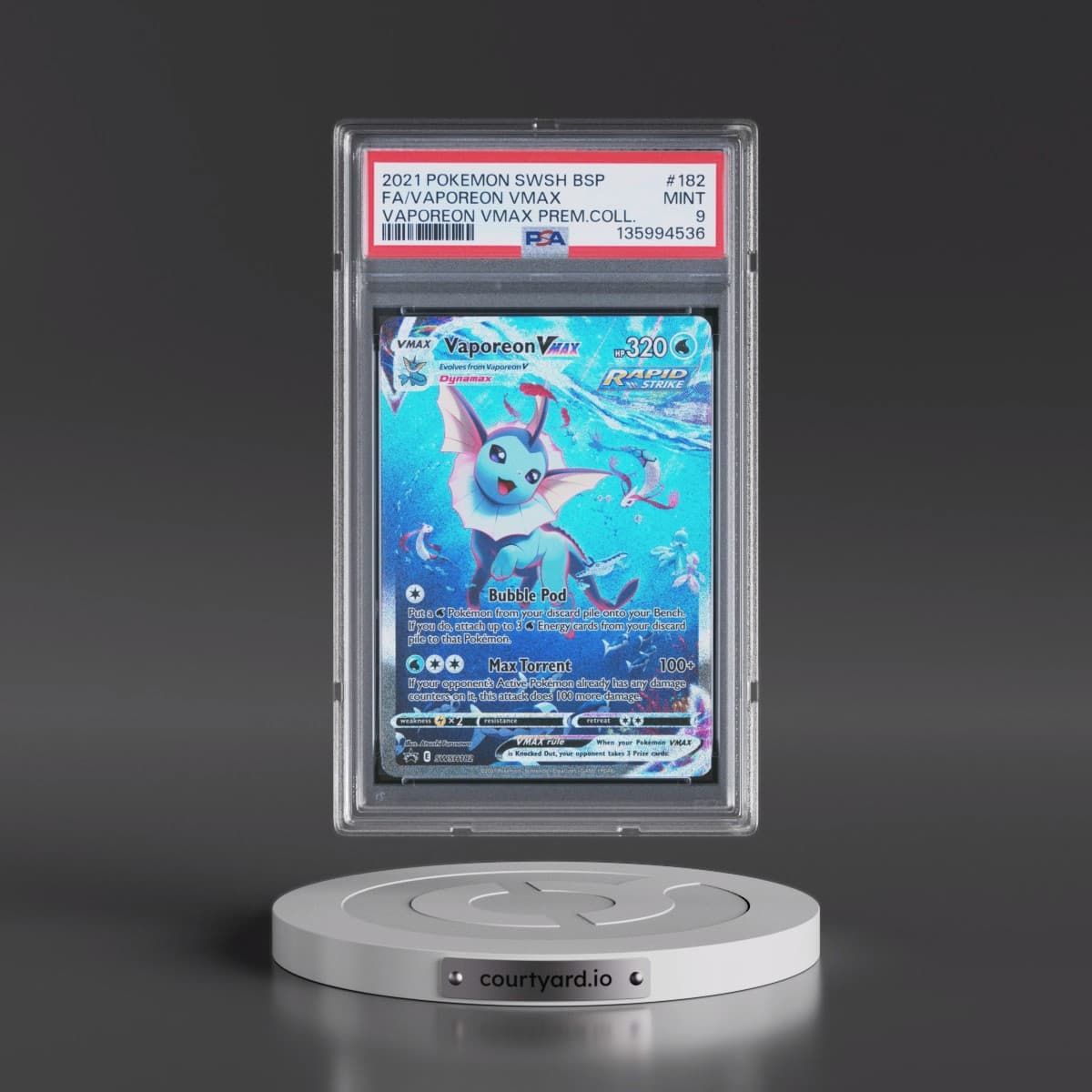 2021 Pokémon Swsh Black Star Promo #182 Vaporeon Vmax - Full Art Vaporeon Vmax Premium Collection (PSA 9 MINT)