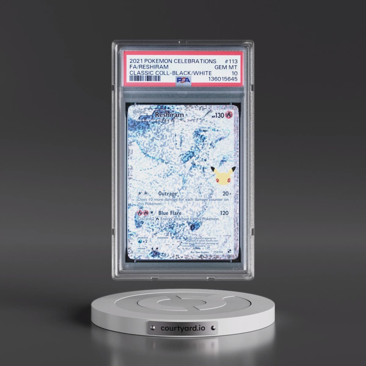 2021 Pokémon Celebrations Classic Collection #113 Reshiram - Full Art (PSA 10 GEM MINT)