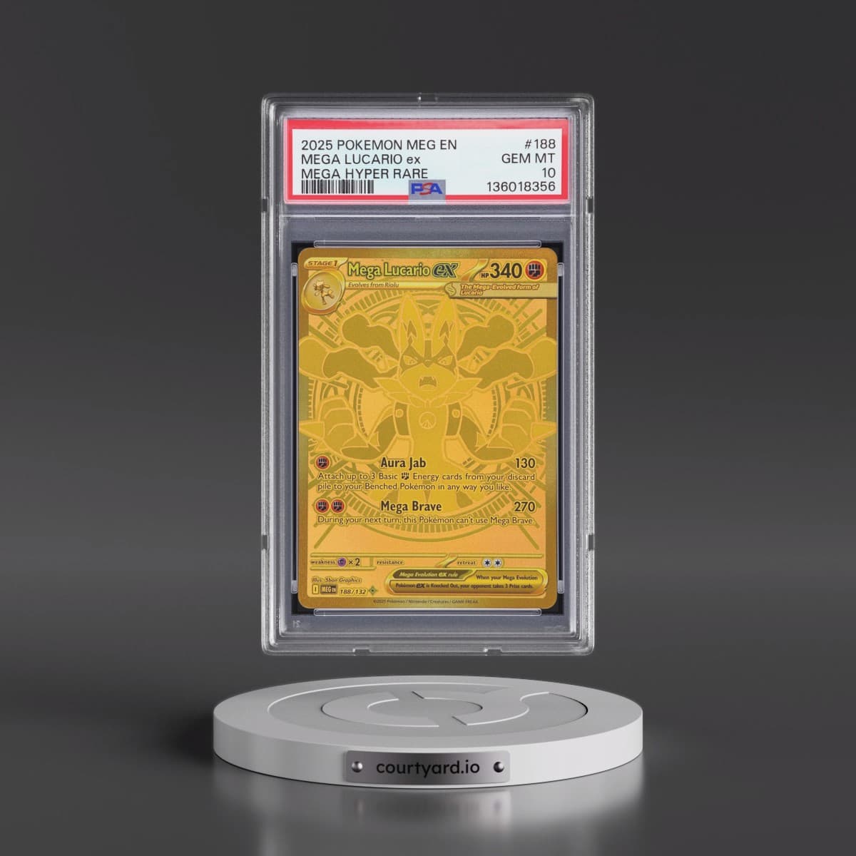 2025 Pokémon Meg EN-Mega Evolution #188 Mega Lucario EX - Holo Mega Hyper Rare (PSA 10 GEM MINT)