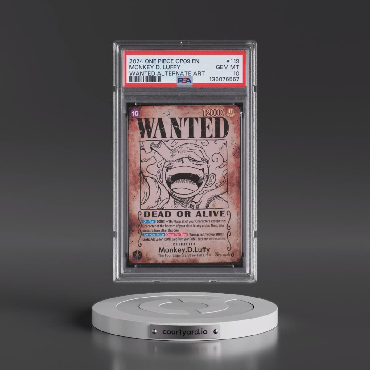 2024 One Piece OP09-Emperors in the New World #119 Monkey D. Luffy - Wanted Alternate Art (PSA 10 GEM MINT)