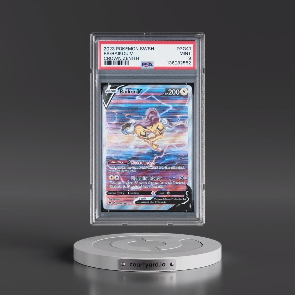 2023 Pokémon Sword and Shield Crown Zenith #GG41 Raikou V - Holo Full Art (PSA 9 MINT)