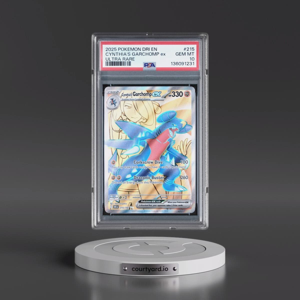 2025 Pokémon Dri EN-Destined Rivals #215 Cynthia's Garchomp EX - Holo Ultra Rare (PSA 10 GEM MINT)