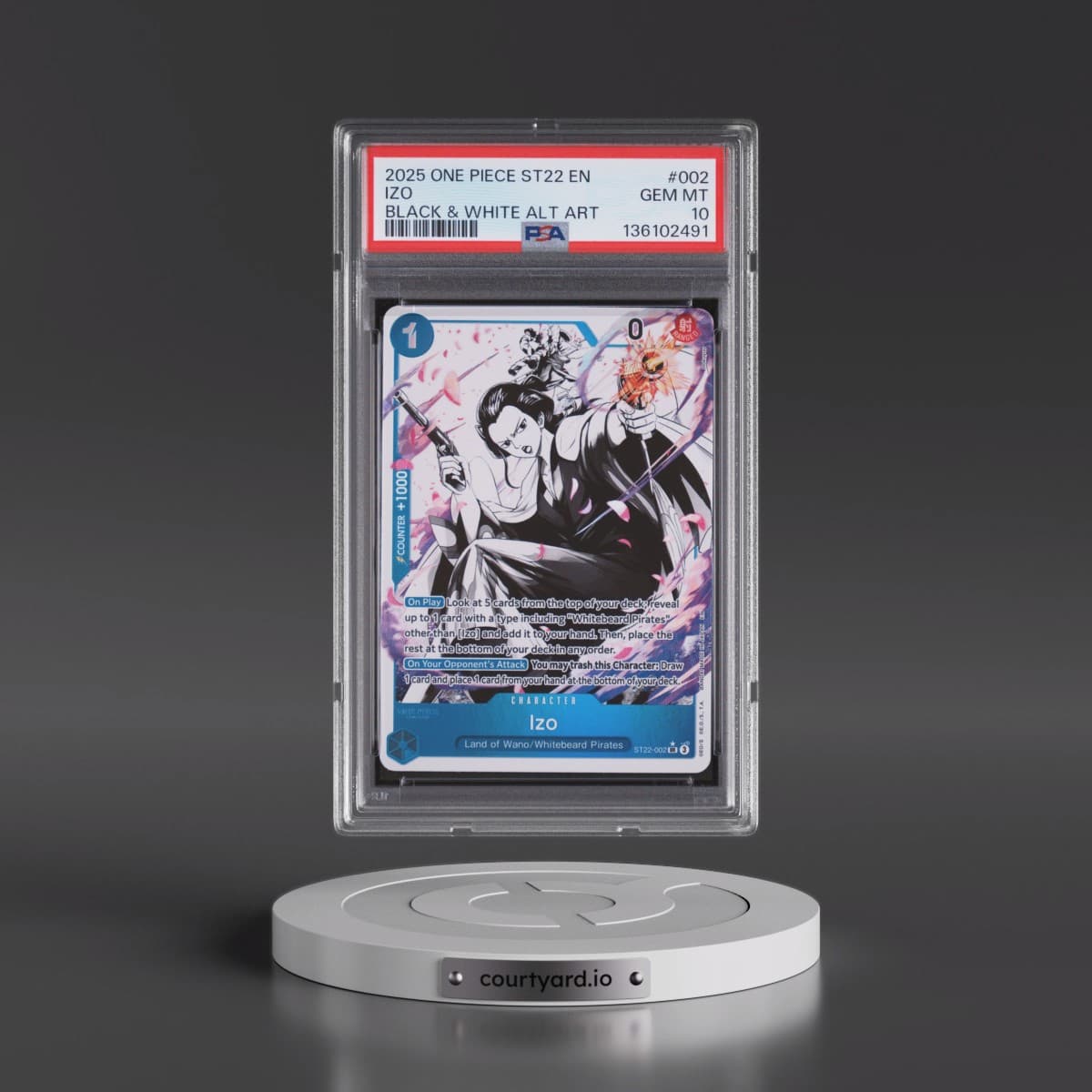 2025 One Piece Starter Deck ST22-Ace & Newgate #002 Izo - Black & White Alternate Art (PSA 10 GEM MINT)