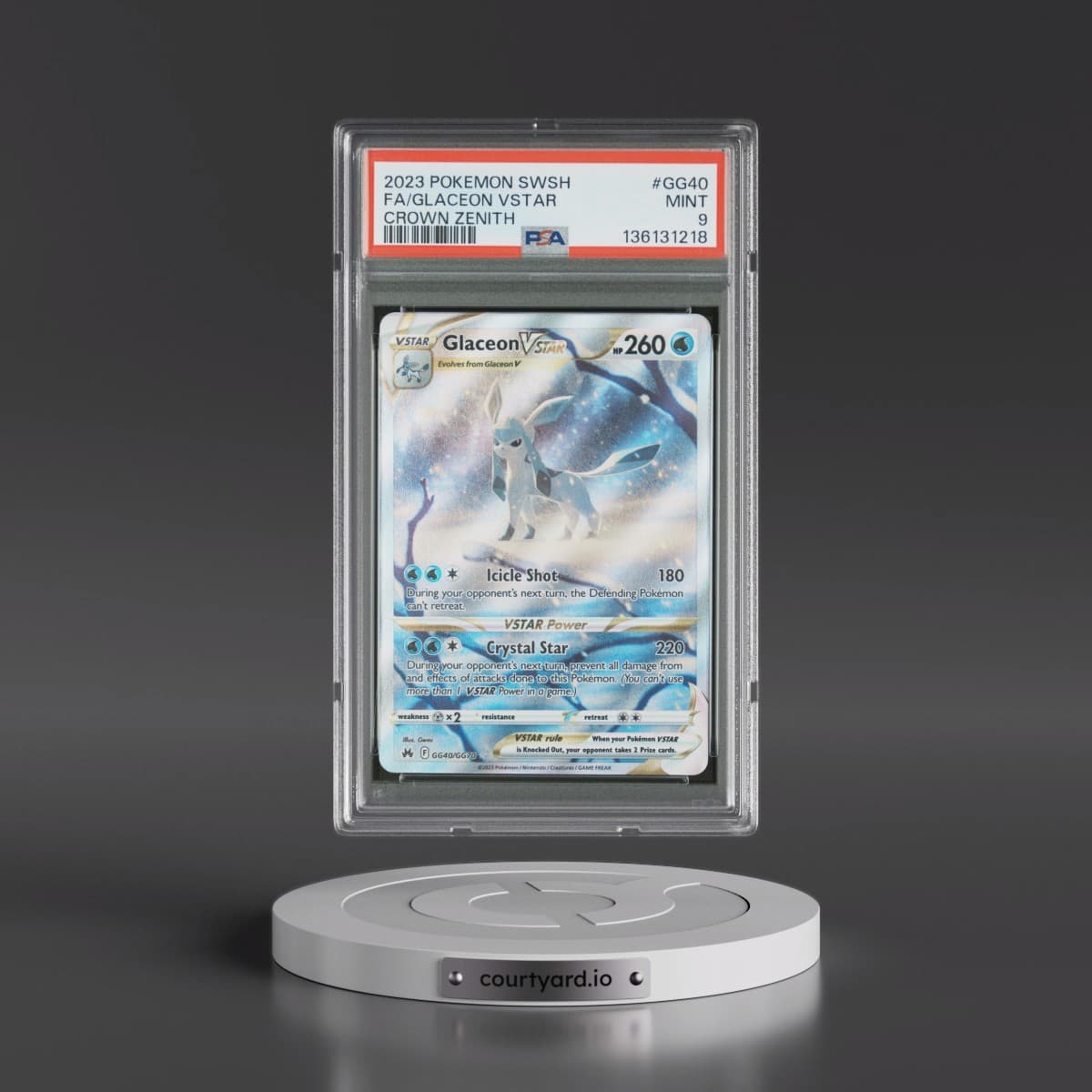 2023 Pokémon Sword and Shield Crown Zenith #GG40 Glaceon Vstar - Full Art (PSA 9 MINT)