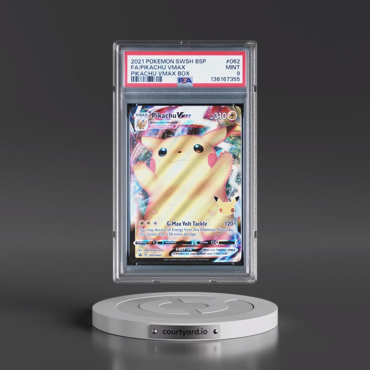 2021 Pokémon Swsh Black Star Promo #062 Pikachu Vmax - Full Art Pikachu Vmax Box (PSA 9 MINT)