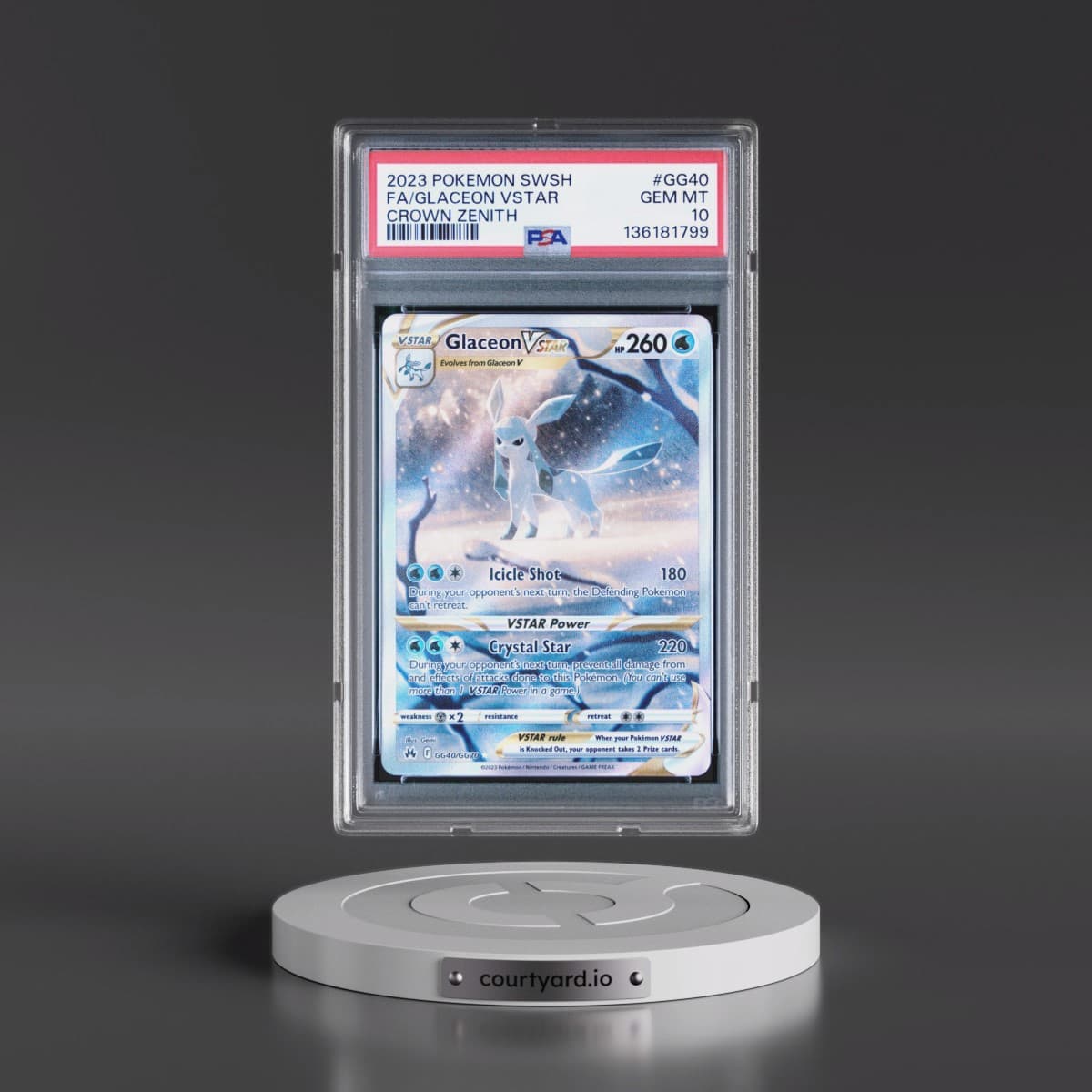 2023 Pokémon Sword and Shield Crown Zenith #GG40 Glaceon Vstar - Full Art (PSA 10 GEM MINT)
