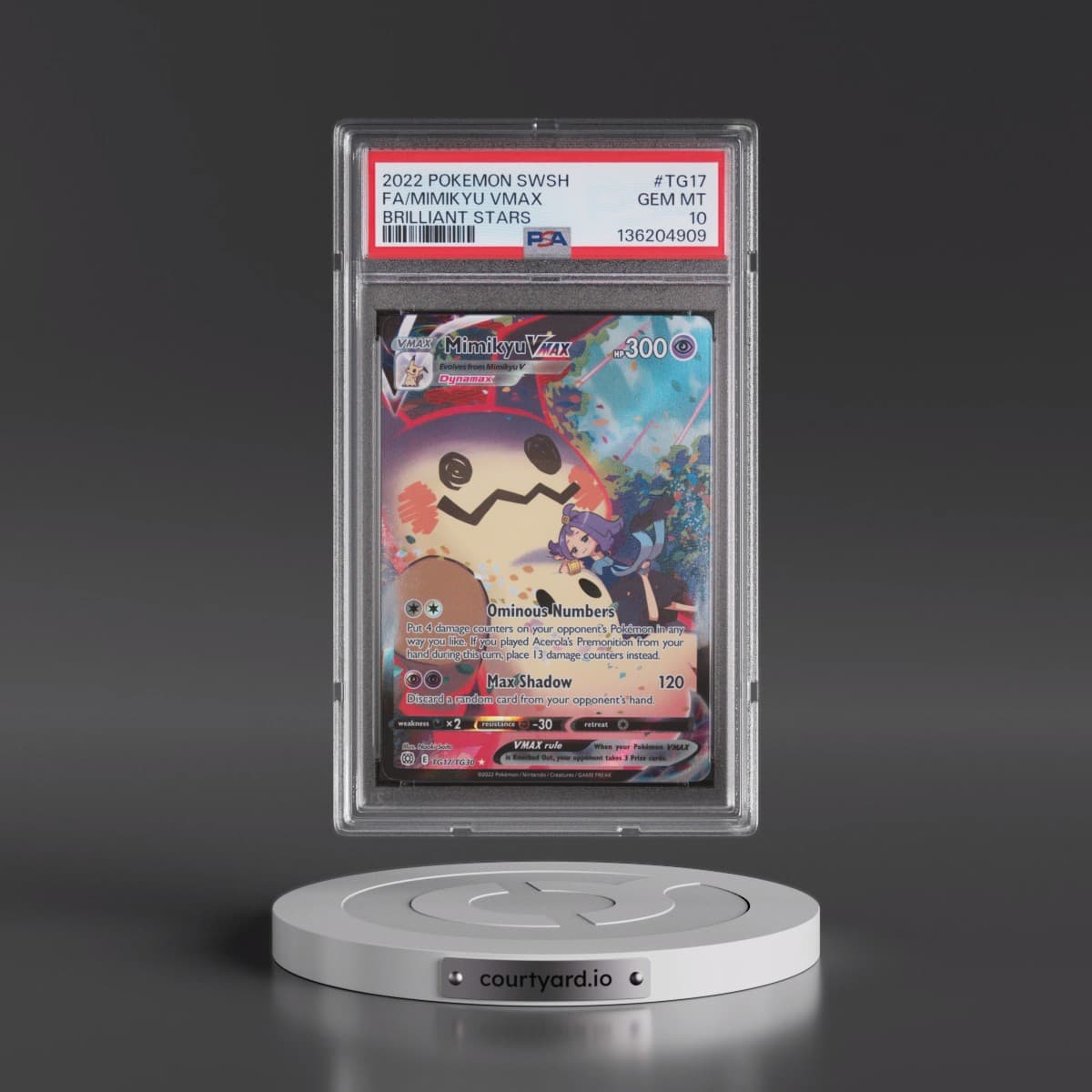 2022 Pokémon Sword & Shield Brilliant Stars #TG17 Mimikyu Vmax - Full Art (PSA 10 GEM MINT)
