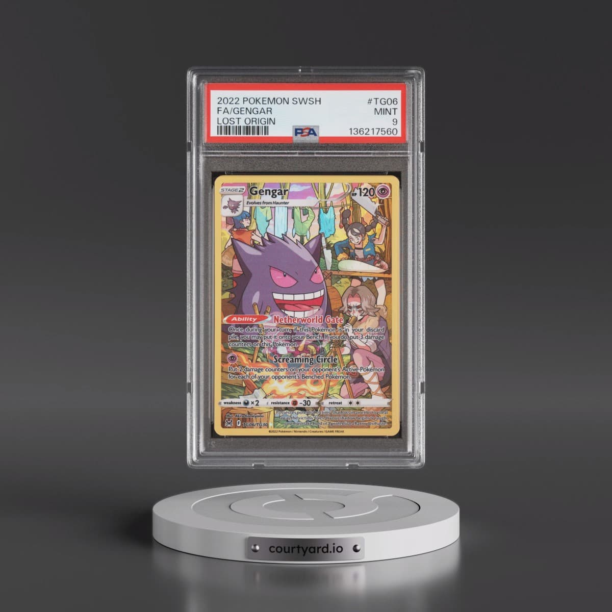 2022 Pokémon Sword & Shield Lost Origin #TG06 Gengar - Full Art (PSA 9 MINT)