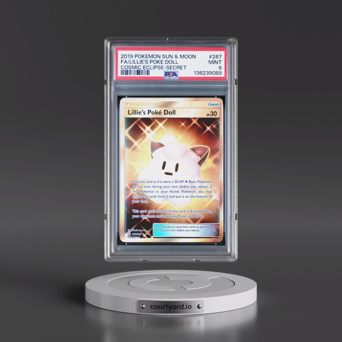 2019 Pokémon Sun & Moon Cosmic Eclipse #267 Lillie's Poke Doll - Full Art Secret (PSA 9 MINT)