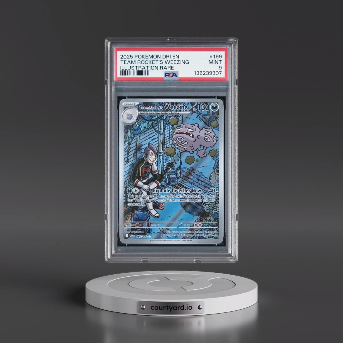 2025 Pokémon Dri EN-Destined Rivals #199 Team Rocket's Weezing - Illustration Rare (PSA 9 MINT)