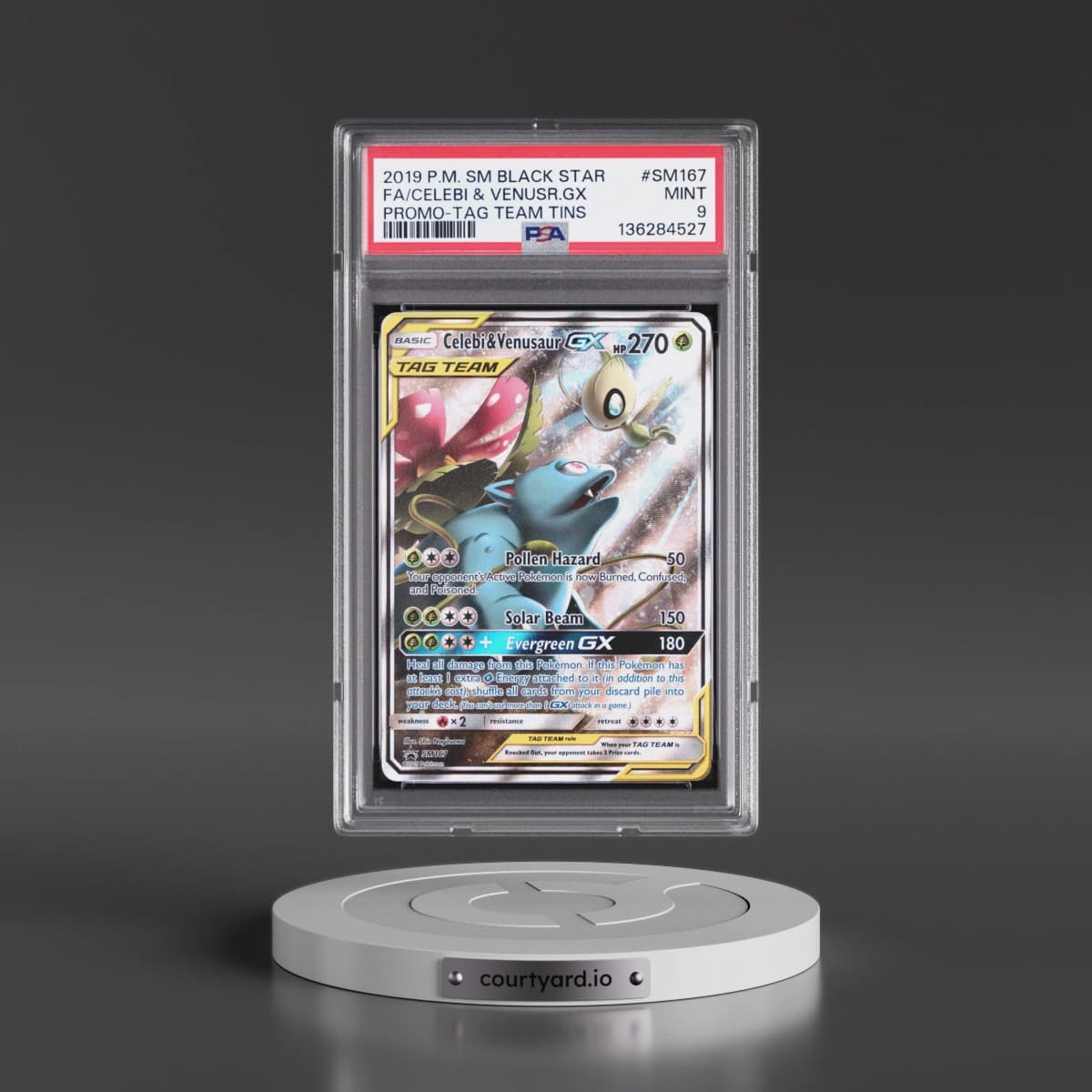2019 Pokémon SM Black Star Promo #SM167 Celebi & Venusaur GX - Holo Full Art Tag Team Tins (PSA 9 MINT)