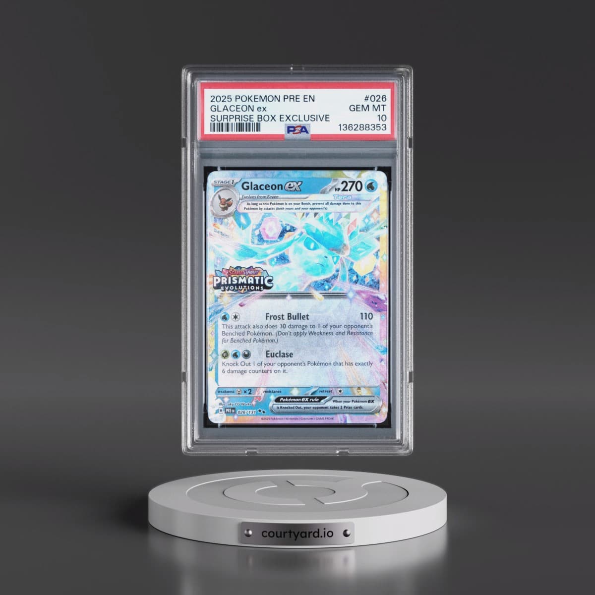 2025 Pokémon Pre EN-Prismatic Evolutions #026 Glaceon EX - Holo Surprise Box Exclusive (PSA 10 GEM MINT)