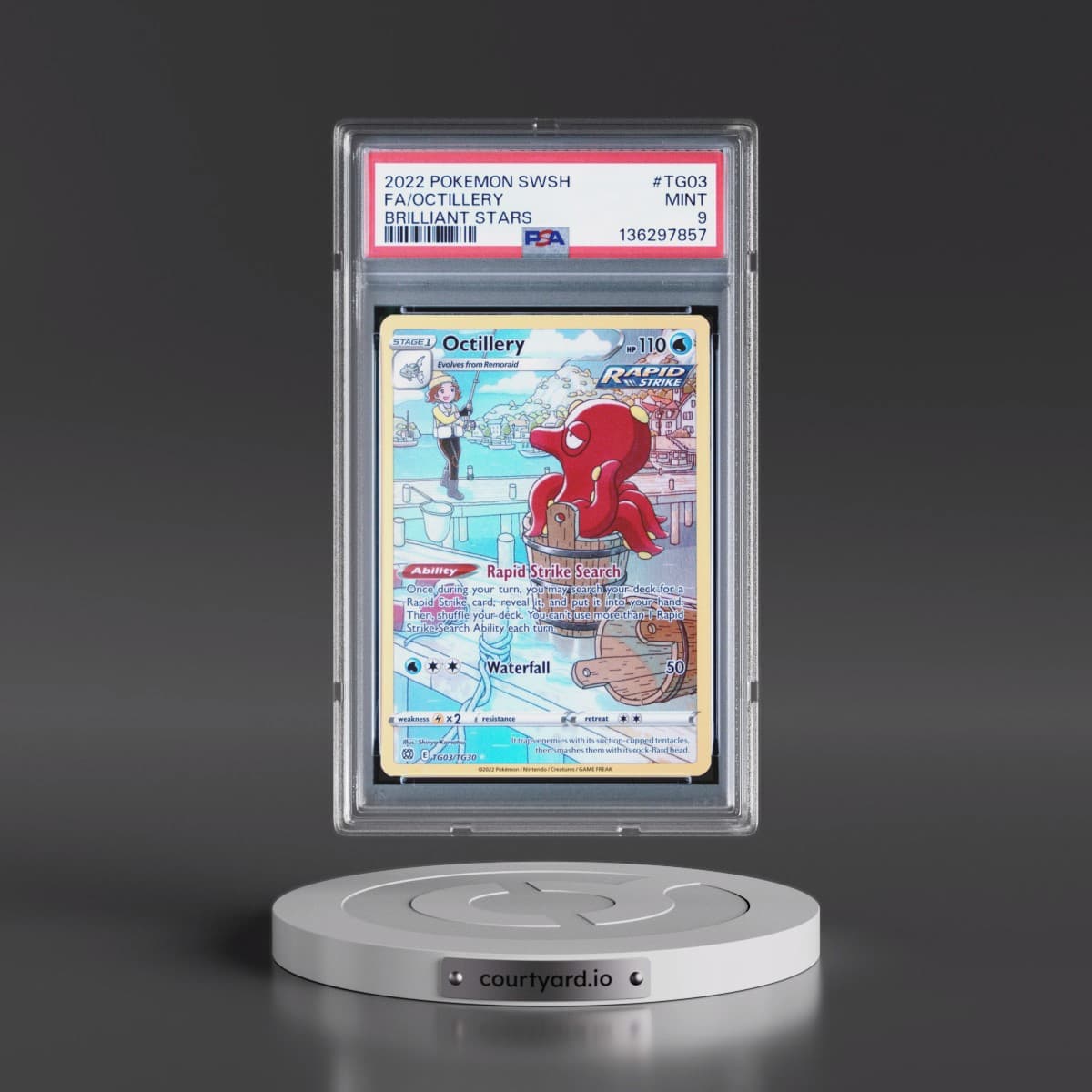 2022 Pokémon Sword & Shield Brilliant Stars #TG03 Octillery - Full Art (PSA 9 MINT)