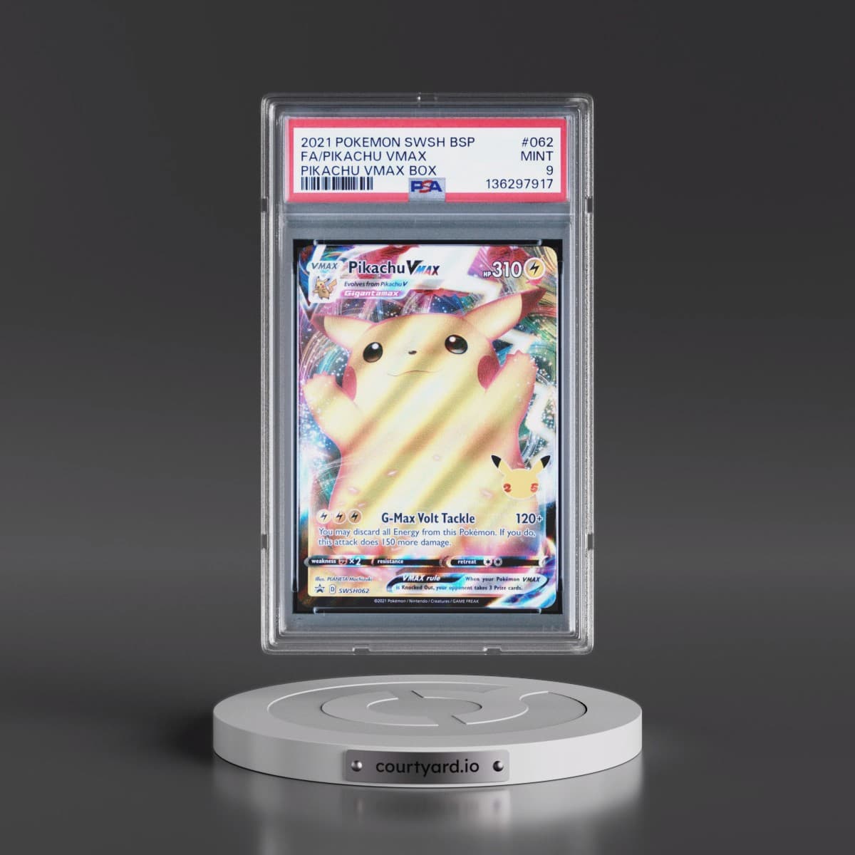 2021 Pokémon Swsh Black Star Promo #062 Pikachu Vmax - Full Art Pikachu Vmax Box (PSA 9 MINT)