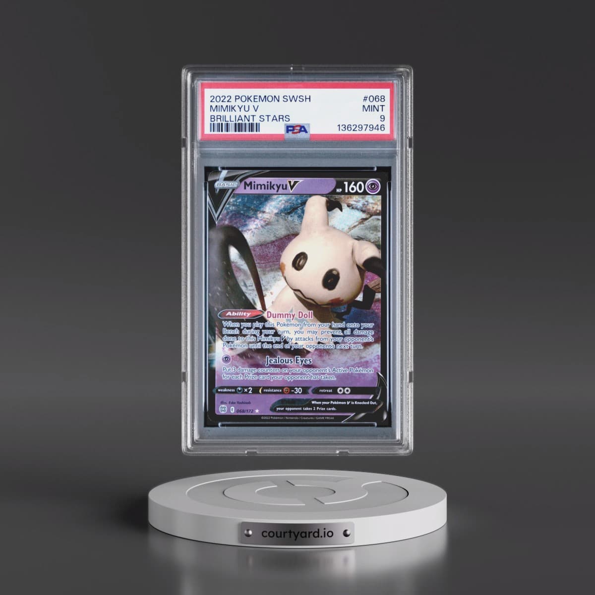 2022 Pokémon Sword & Shield Brilliant Stars #068 Mimikyu V - Holo (PSA 9 MINT)