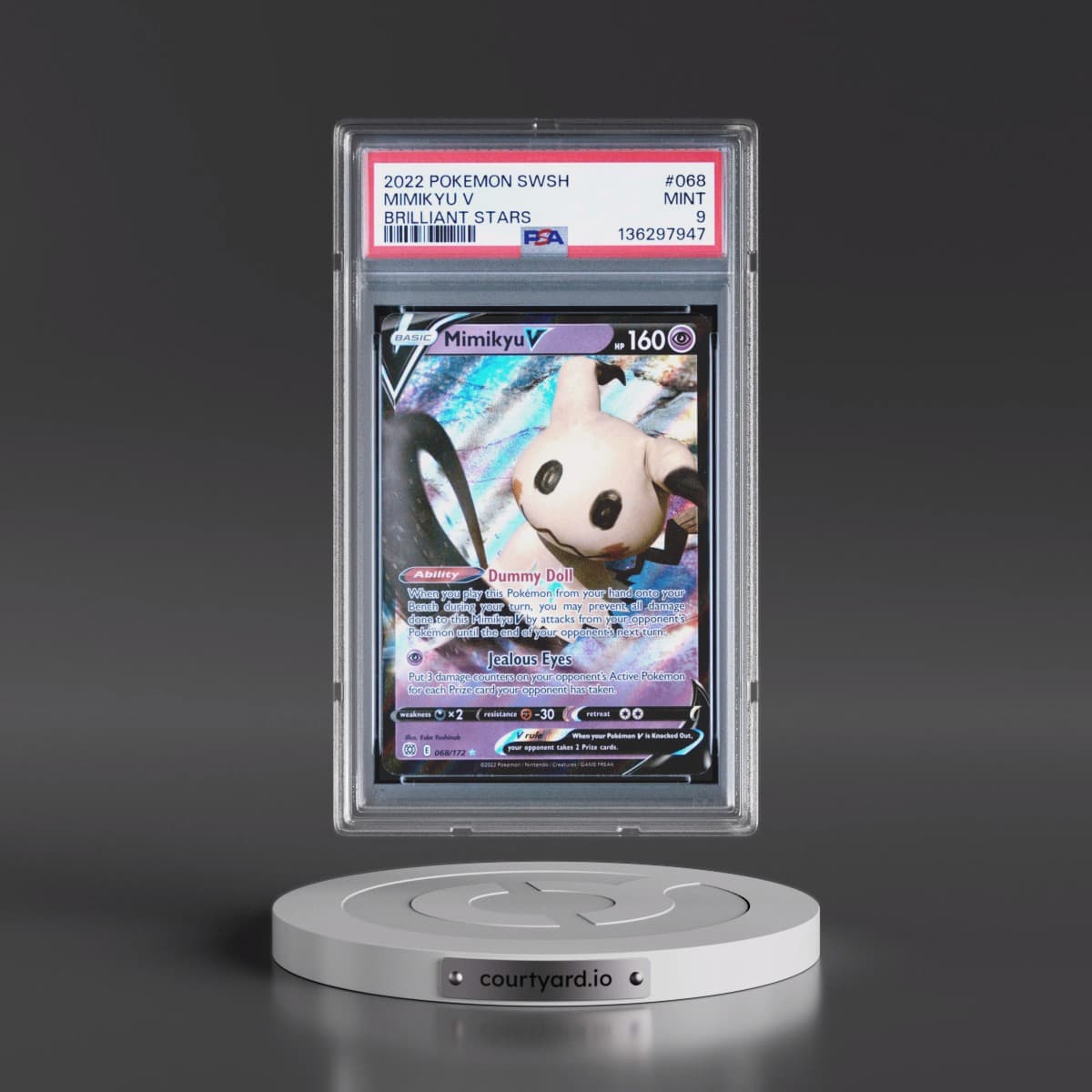 2022 Pokémon Sword & Shield Brilliant Stars #068 Mimikyu V - Holo (PSA 9 MINT)