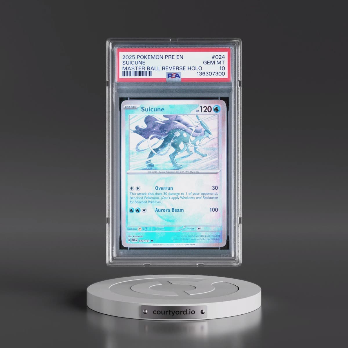 2025 Pokémon Pre EN-Prismatic Evolutions #024 Suicune - Reverse Holo Master Ball (PSA 10 GEM MINT)
