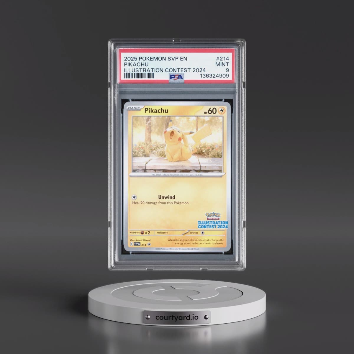 2025 Pokémon Svp EN-SV Black Star Promo #214 Pikachu - Illustration Contest 2024 (PSA 9 MINT)