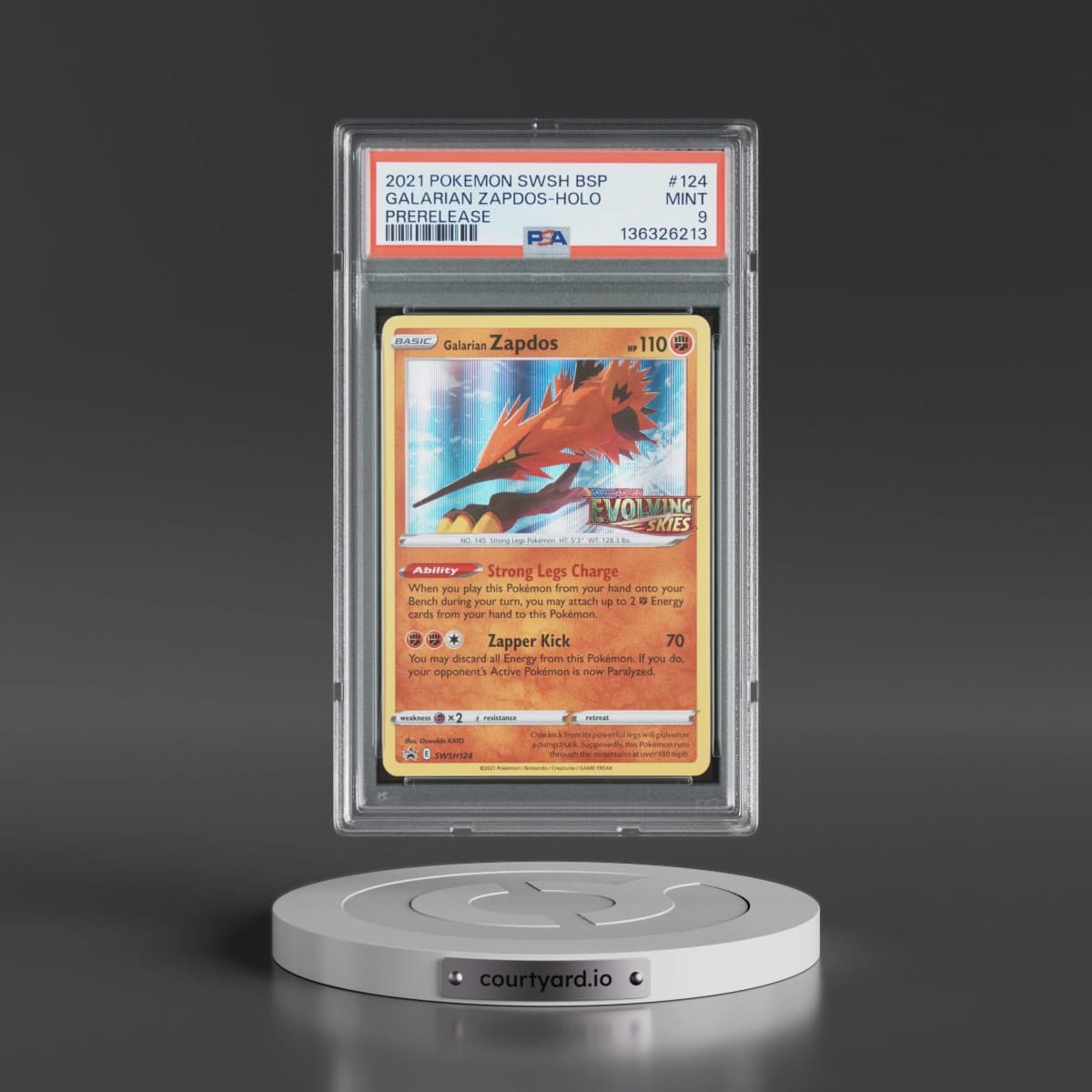 2021 Pokémon Swsh Black Star Promo #124 Galarian Zapdos - Holo Prerelease (PSA 9 MINT)