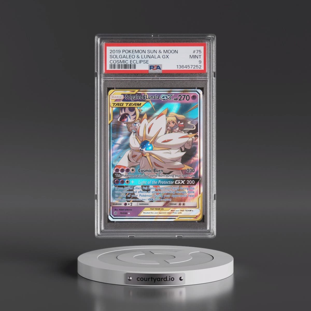 2019 Pokémon Sun & Moon Cosmic Eclipse #75 Solgaleo & Lunala GX - Holo (PSA 9 MINT)