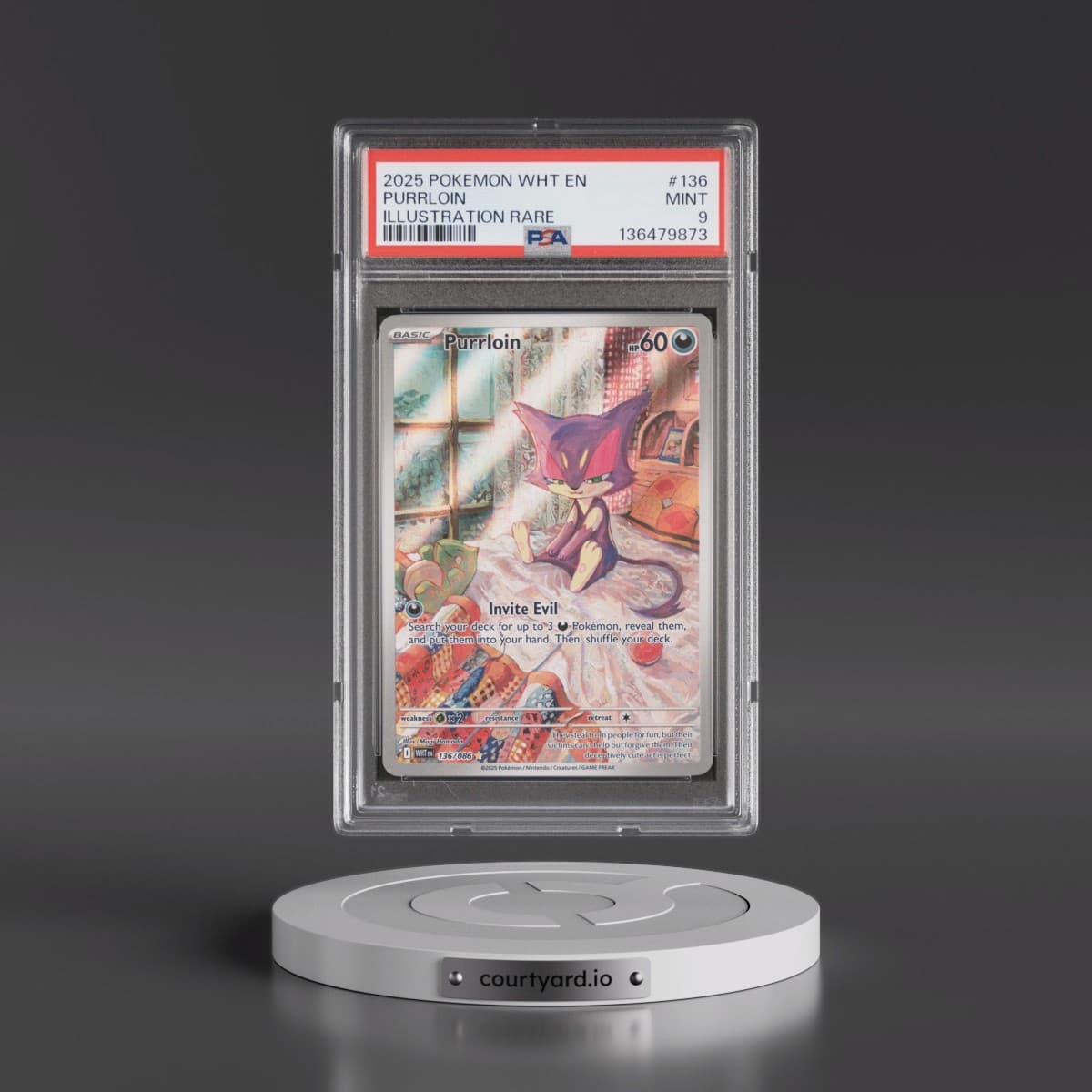 2025 Pokémon Wht EN-White Flare #136 Purrloin - Illustration Rare (PSA 9 MINT)