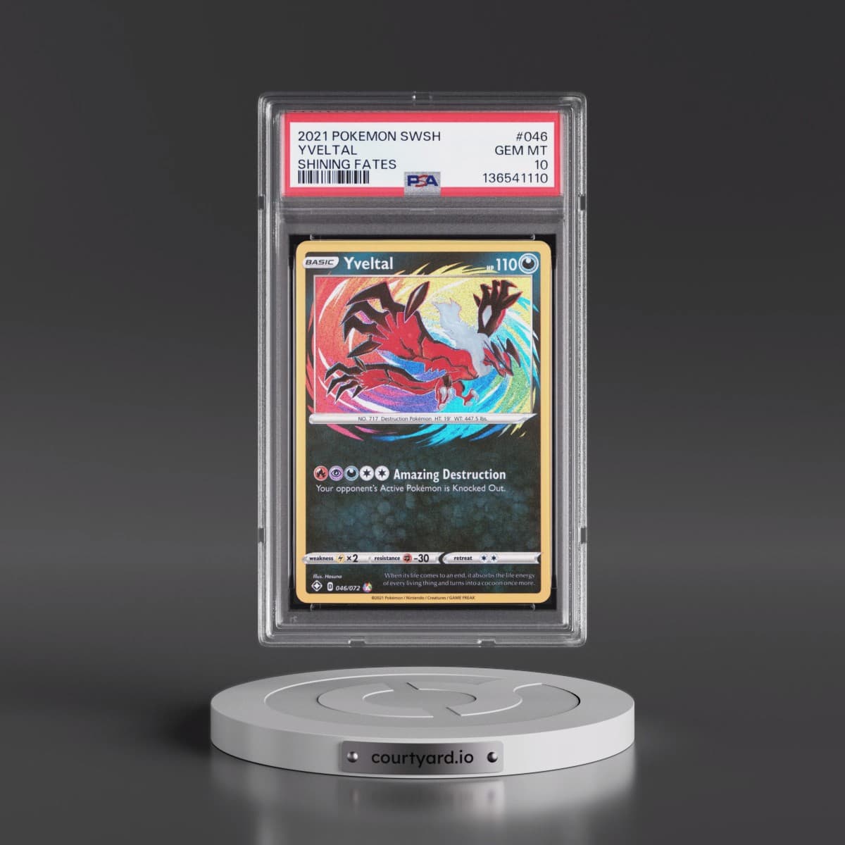2021 Pokémon Sword & Shield Shining Fates #046 Yveltal (PSA 10 GEM MINT)