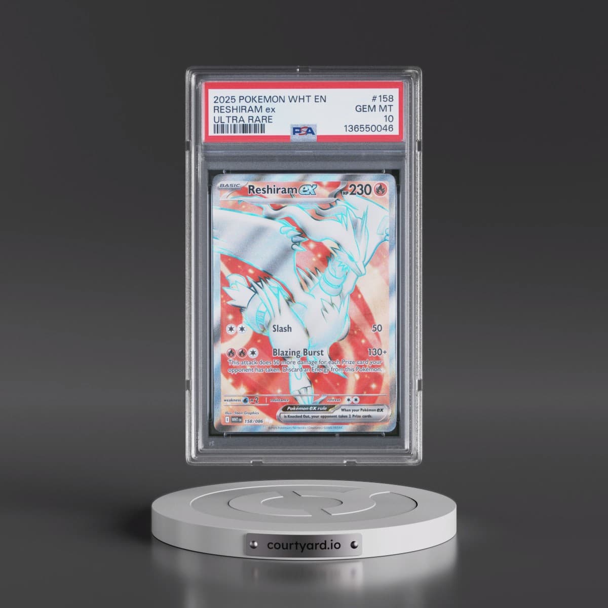2025 Pokémon Wht EN-White Flare #158 Reshiram EX - Holo Ultra Rare (PSA 10 GEM MINT)