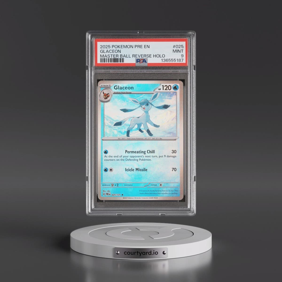 2025 Pokémon Pre EN-Prismatic Evolutions #025 Glaceon - Reverse Holo Master Ball (PSA 9 MINT)
