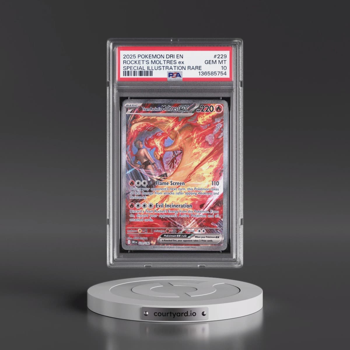 2025 Pokémon Dri EN-Destined Rivals #229 Team Rocket's Moltres EX - Holo Special Illustration Rare (PSA 10 GEM MINT)