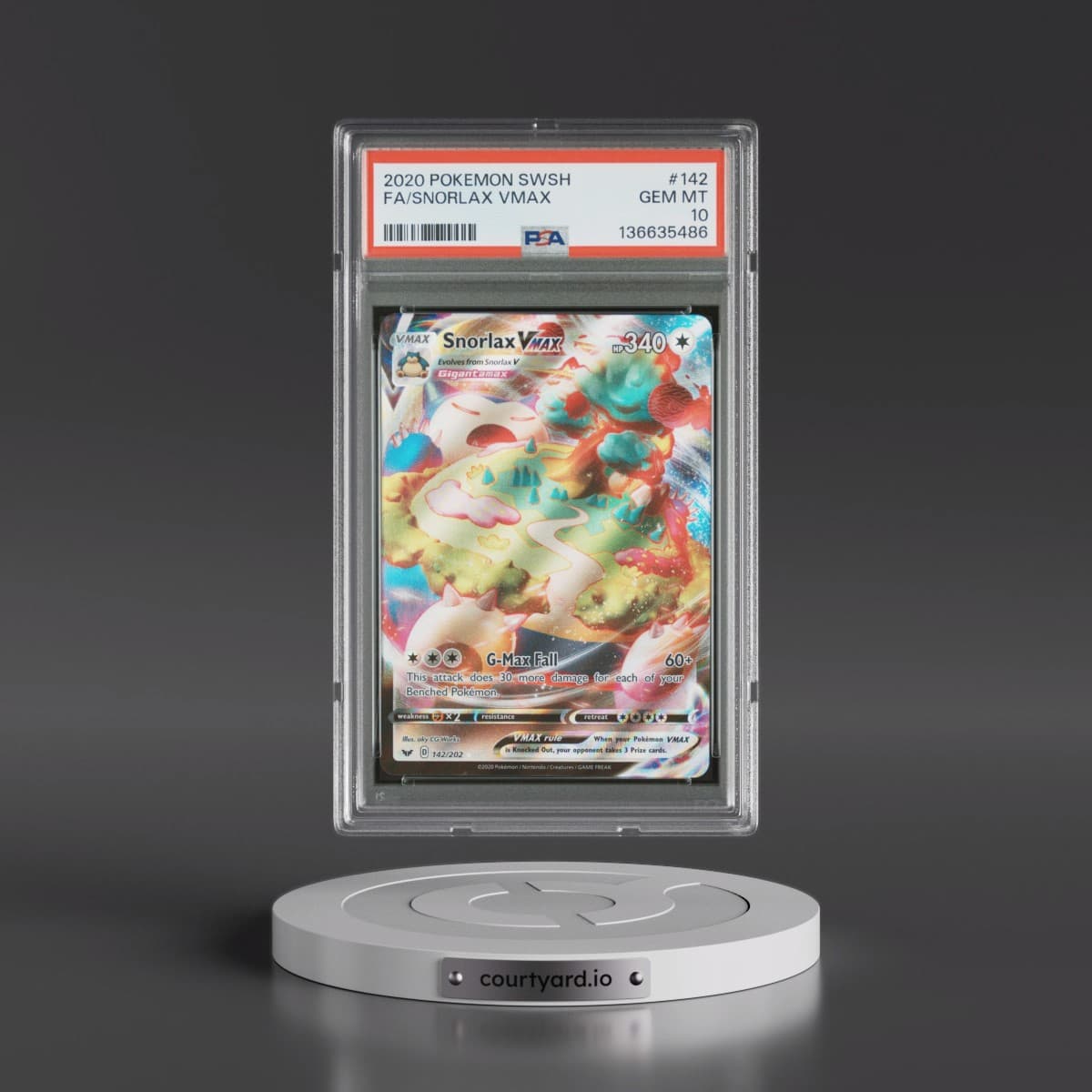 2020 Pokémon Sword & Shield #142 Snorlax Vmax - Full Art (PSA 10 GEM MINT)
