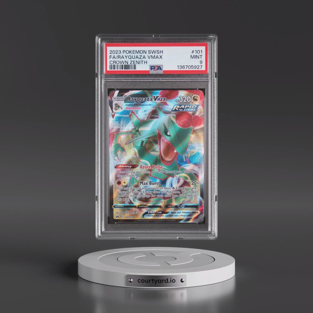2023 Pokémon Sword and Shield Crown Zenith #101 Rayquaza Vmax - Full Art (PSA 9 MINT)