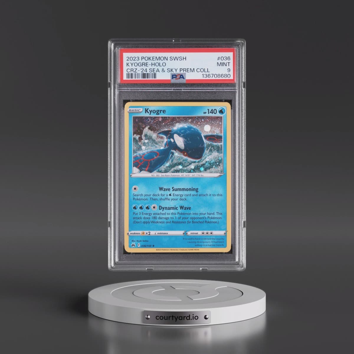 2023 Pokémon Sword and Shield Crown Zenith #036 Kyogre - Holo 2024 Sea & Sky Premium Collection (PSA 9 MINT)