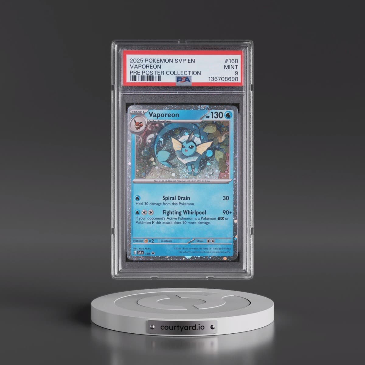 2025 Pokémon Svp EN-SV Black Star Promo #168 Vaporeon - Prismatic Evolutions Poster Collection (PSA 9 MINT)