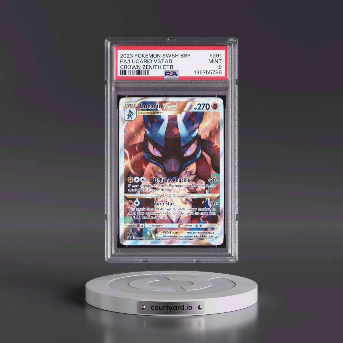 2023 Pokémon Swsh Black Star Promo #291 Lucario Vstar - Full Art Crown Zenith Elite Trainer Box (PSA 9 MINT)