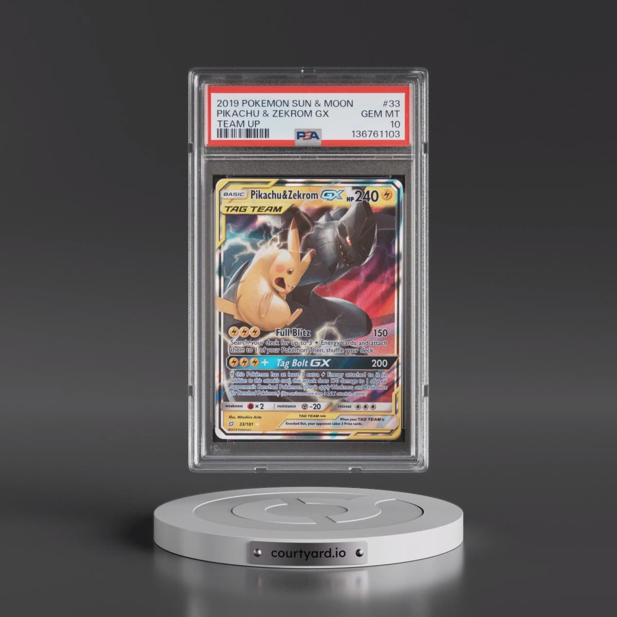 2019 Pokémon Sun & Moon Team Up #33 Pikachu & Zekrom GX - Holo (PSA 10 GEM MINT)
