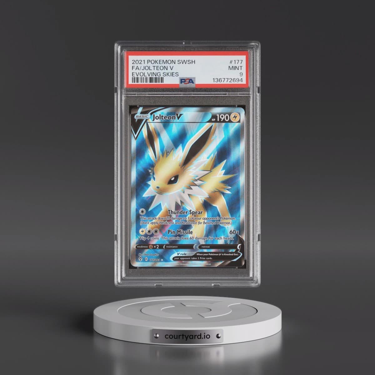 2021 Pokémon Sword & Shield Evolving Skies #177 Jolteon V - Holo Full Art (PSA 9 MINT)