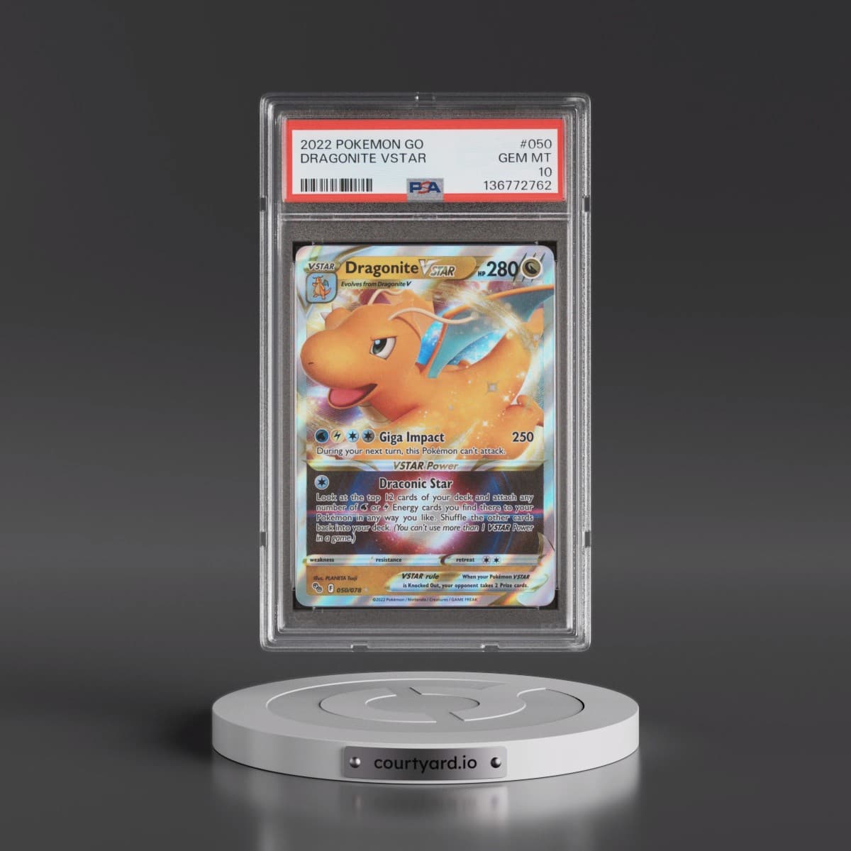 2022 Pokémon Go #050 Dragonite Vstar (PSA 10 GEM MINT)