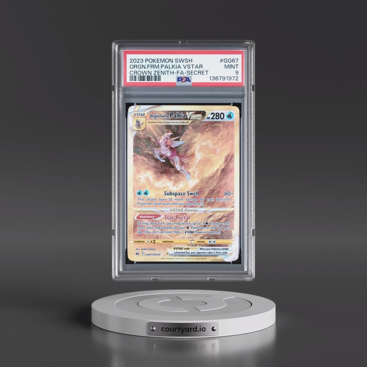 2023 Pokémon Sword and Shield Crown Zenith #GG67 Origin Forme Palkia Vstar - Full Art Secret (PSA 9 MINT)