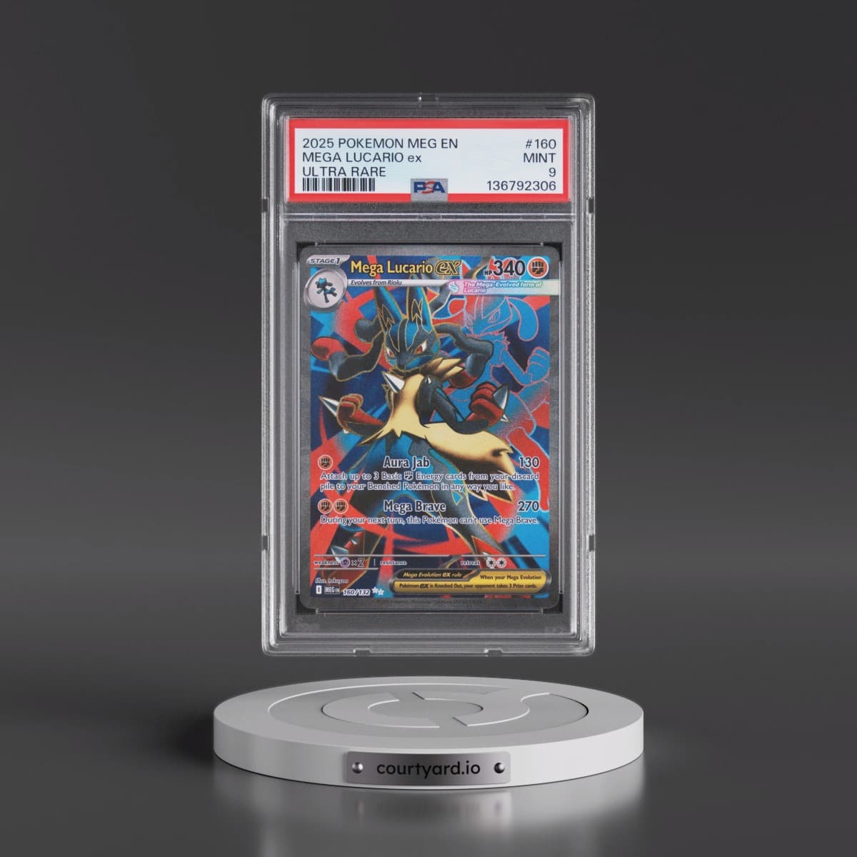 2025 Pokémon Meg EN-Mega Evolution #160 Mega Lucario EX - Holo Ultra Rare (PSA 9 MINT)