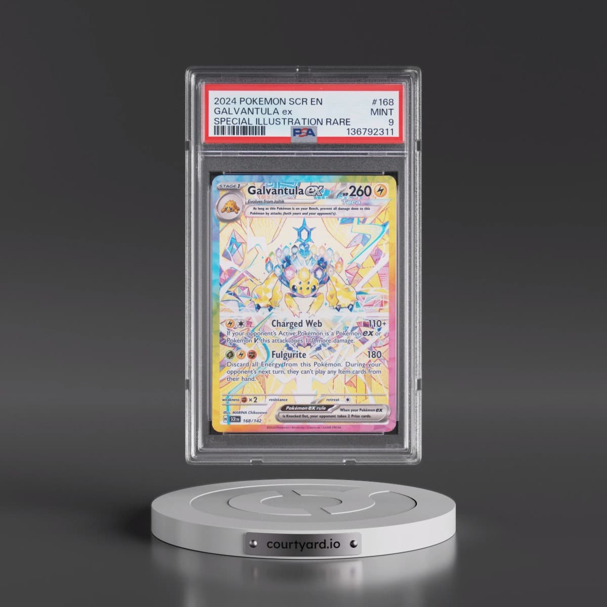 2024 Pokémon Scr EN-Stellar Crown #168 Galvantula EX - Holo Special Illustration Rare (PSA 9 MINT)