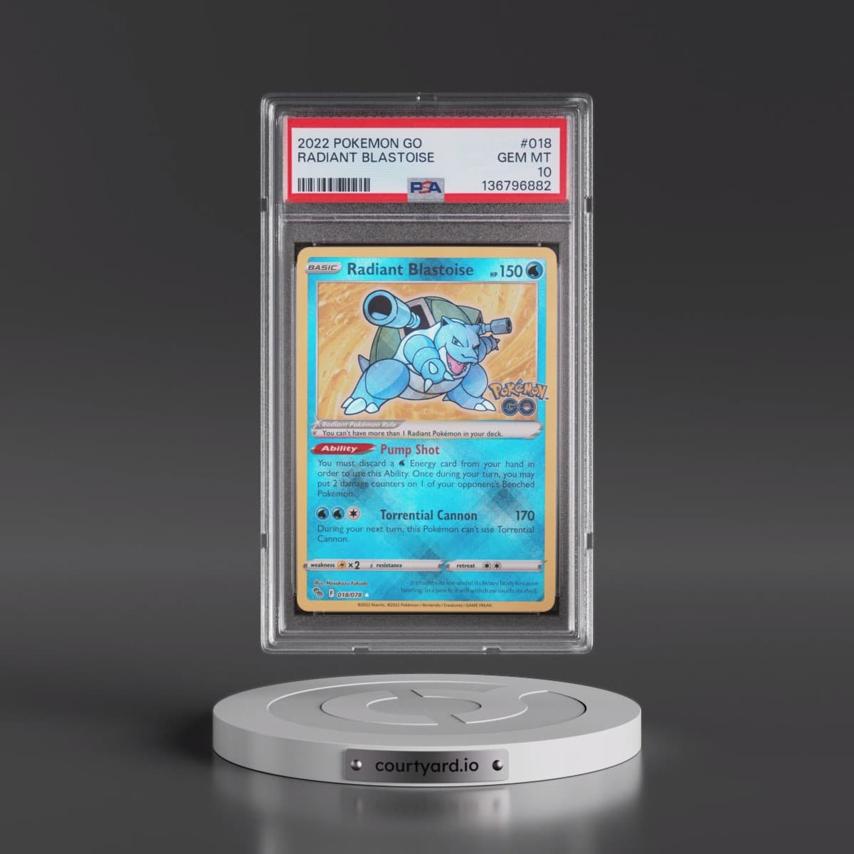 2022 Pokémon Go #018 Radiant Blastoise - Holo (PSA 10 GEM MINT)